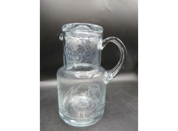Bedside Night Water Carafe With Tumbler Glass And Handle, Vintage
