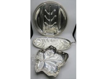 Silver Plated Meat Trays & Leaf Plate - Assorted Set Of 3