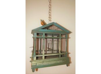 Hanging Birdcage Decor With Artificial Bird