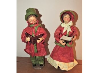 Christmas Corner Inc. Paper Mache Holiday Carolers Figurines - Set Of 2