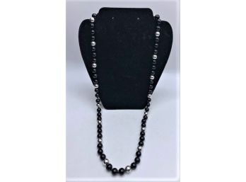 Black & Silver-tone Beaded Necklace