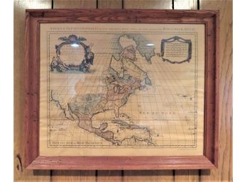 America Septentrionalis Map Wood Framed