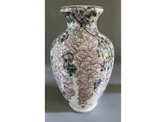 Asian Inspired Floral Pattern Ceramic Vase