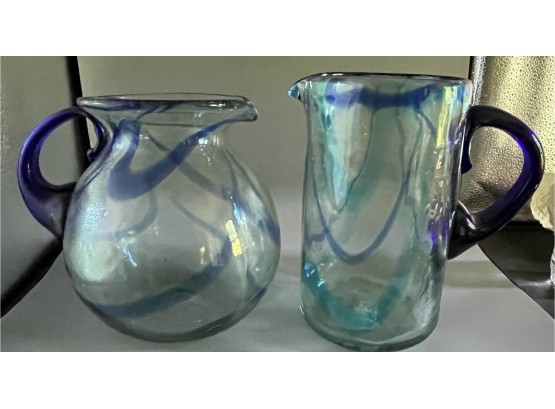 Glass Swirl Style Pitchers - Made In Mexico - 2 Total