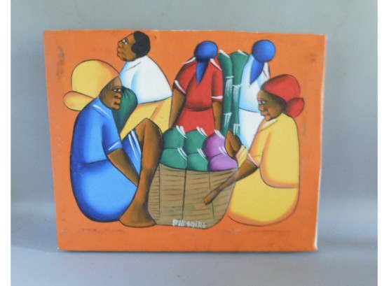 Signed  Belizere Haitian Art Painting On Canvas 'women At Market'