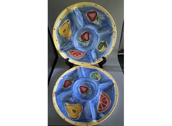 Maryjane Mitchell Hausenware 1995 Ceramic Sectional Serving Platters - 2 Total