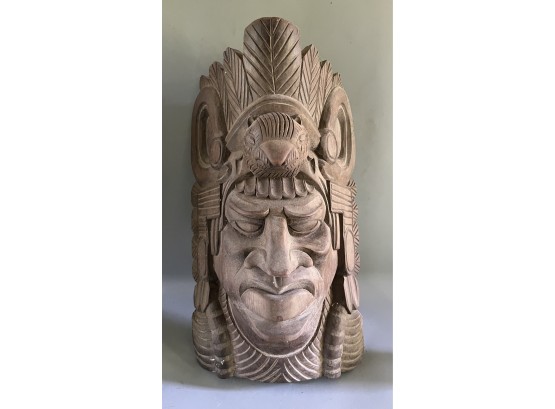 Aztec Maya Artifact Warrior Hand Carved Wooden Mask