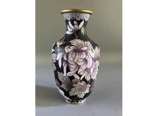 Vintage Cloisonne Vase - Brass And Enamel Floral
