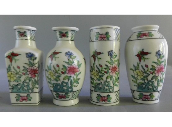 Hand Painted Asian Inspired Bud Vases - 4 Total
