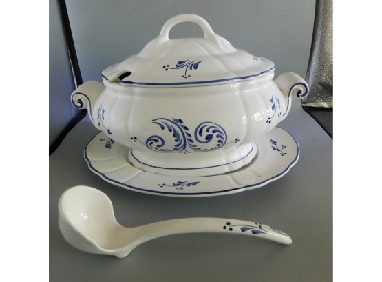 Loucarte Soup Tureen With Ladle And Saucer Dish - Made In Portugal