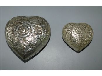 Silver Plated Heart Trinket Boxes - 2 Total