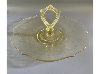 Etched Glass Serving Platter With Handle