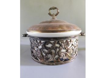 Vintage Silver Plated Ceramic Serving Bowl
