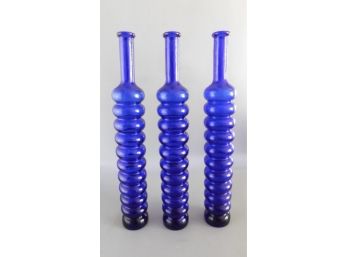 Cobalt Blue Swirl Style Bottles - 3 Total - Made In Italy
