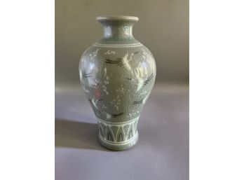 Decorative Egret Pattern Ceramic Vase