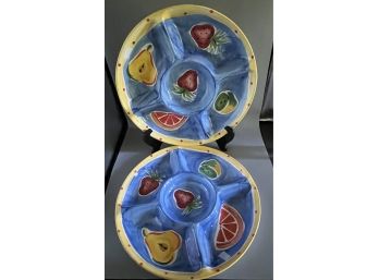 Maryjane Mitchell Hausenware 1995 Ceramic Sectional Serving Platters - 2 Total