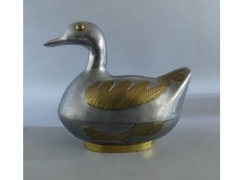 Metal Brass Inlay Duck Style Trinket Box - Made In Hong Kong