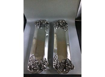 Betty Barrena Polished Aluminum Grapevine Pattern Serving Trays - 2 Total - Made In Mexico