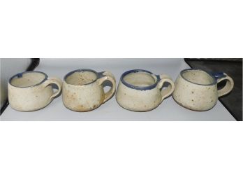 Handcrafted Pottery Coffee Mugs - 4 Total - Artist Signed