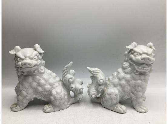 White Ceramic Foo Dogs - Set Of 2