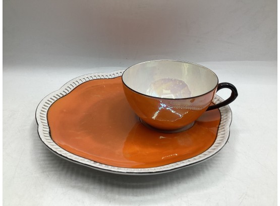 Bavaria Orange Opalescent Snack Plate & Teacup Set  - Service For 6