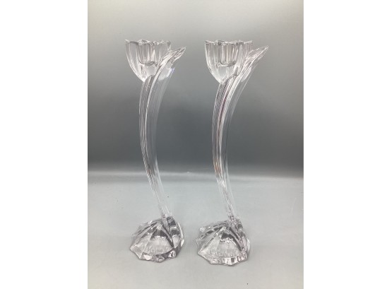 Pair Of Glass Candlestick Holders, 2 Piece Lot