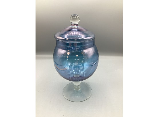 Iridescent Blue Glass Apothecary Jar