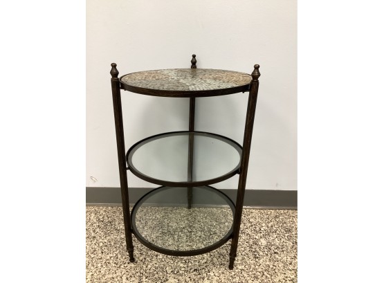 Round Mosaic Glass Top Table With 2 Lower Glass Shelves