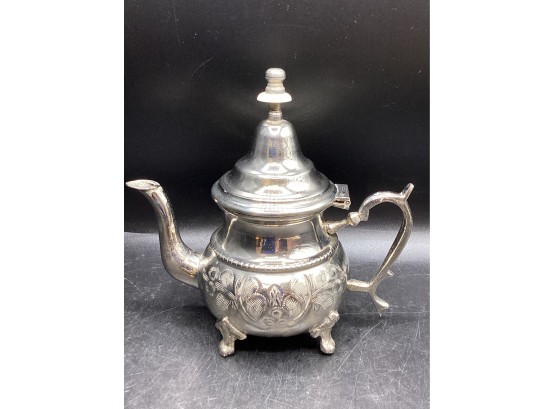 Silver-tone Etched Teapot