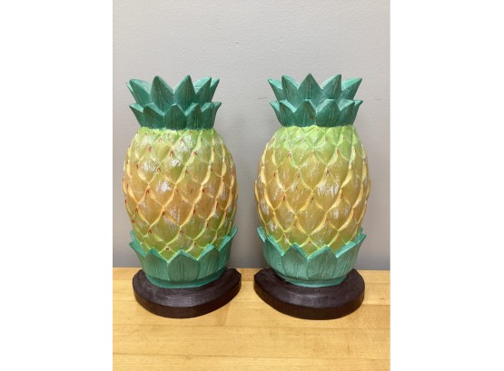 Wood Pineapple Bookends - Set Of 2