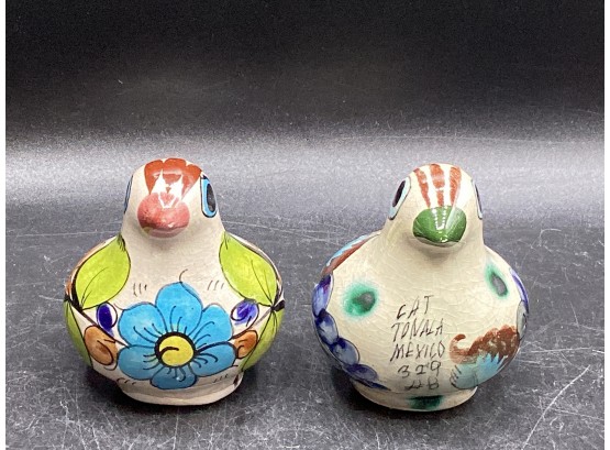 Tonala Mexican Folk Art Pottery Birds - Set Of 2