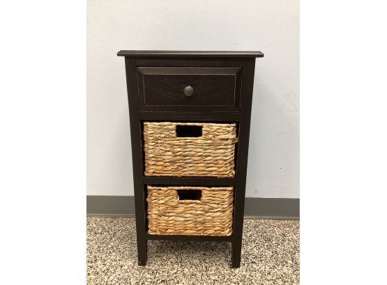 Black Accent Table With Drawer And 2 Baskets In Lower Shelves