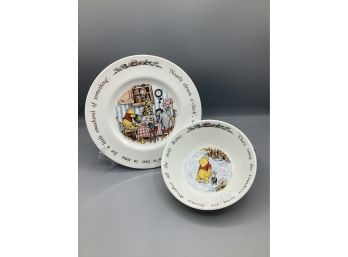 Disney Royal Doulton Winnie The Poo Bone China Bowl And Plate Set Made In England, 2 Piece Set