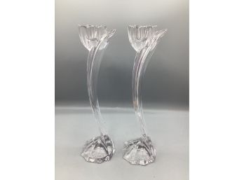 Pair Of Glass Candlestick Holders, 2 Piece Lot