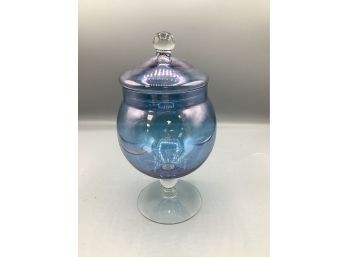 Iridescent Blue Glass Apothecary Jar