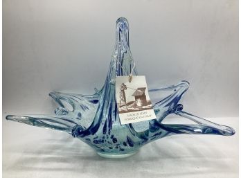 Murano Style Italy Handled Blue Glass Bowl