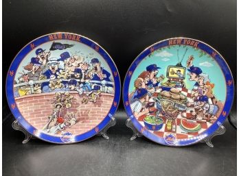 The Danbury Mint By Gary Patterson 'mets Picnic' & 'mets Home Run' The Ultimate Mets Fan Plates - Set Of 2