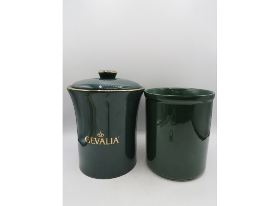 Gevalia Ceramic Canister With Lid & Green Canister/no Lid - Assorted Set Of 2