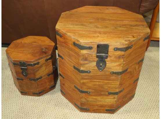 Octagon Wood Storage Boxes - Set Of 2