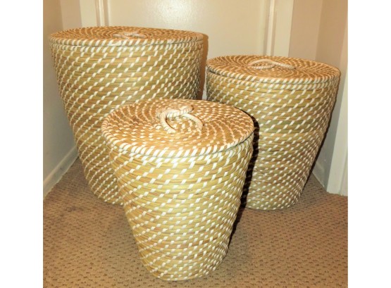 Wicker Baskets With Lids - 3 Assorted Sizes