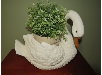 Swan Resin Planter With Artificial Plant