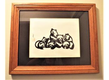 Papercutting  Panda Bears Framed Decor With Stamped Signature
