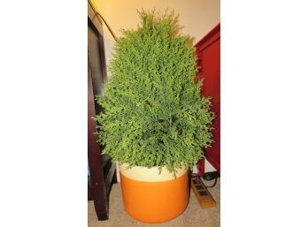 Ceramic Orange Pot With Artificial Plant