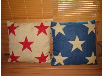 Annie Selke's Fresh American Star Motif  Red & Blue Pillows - Set Of 2