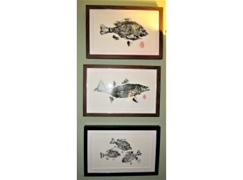 MARMONT HILL ART COLLECTIVE Fish Framed Print With Stamped Signature - Set Of 3