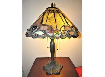 Tiffany Style Floral Table Lamp With 2-pull Cord Lights
