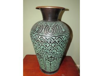 Metal/copper  Enamel Vase Green Floral