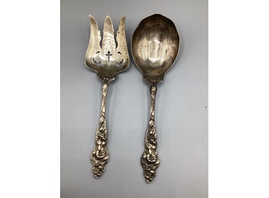 Sterling Silver Serving Spoon & Slotted Fork - Set Of 2