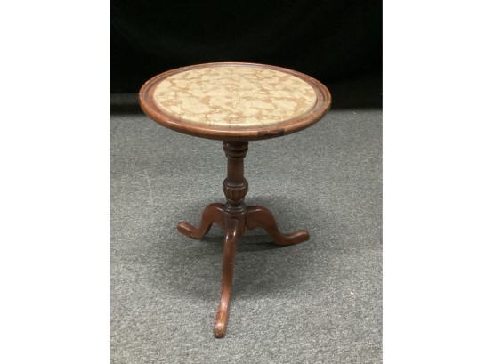 Round Wood, Marble Top Plant Stand