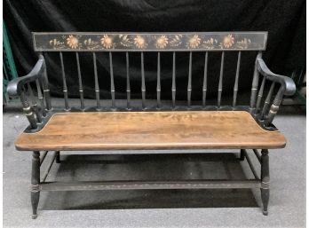 Black Wood Bench With Floral Accents